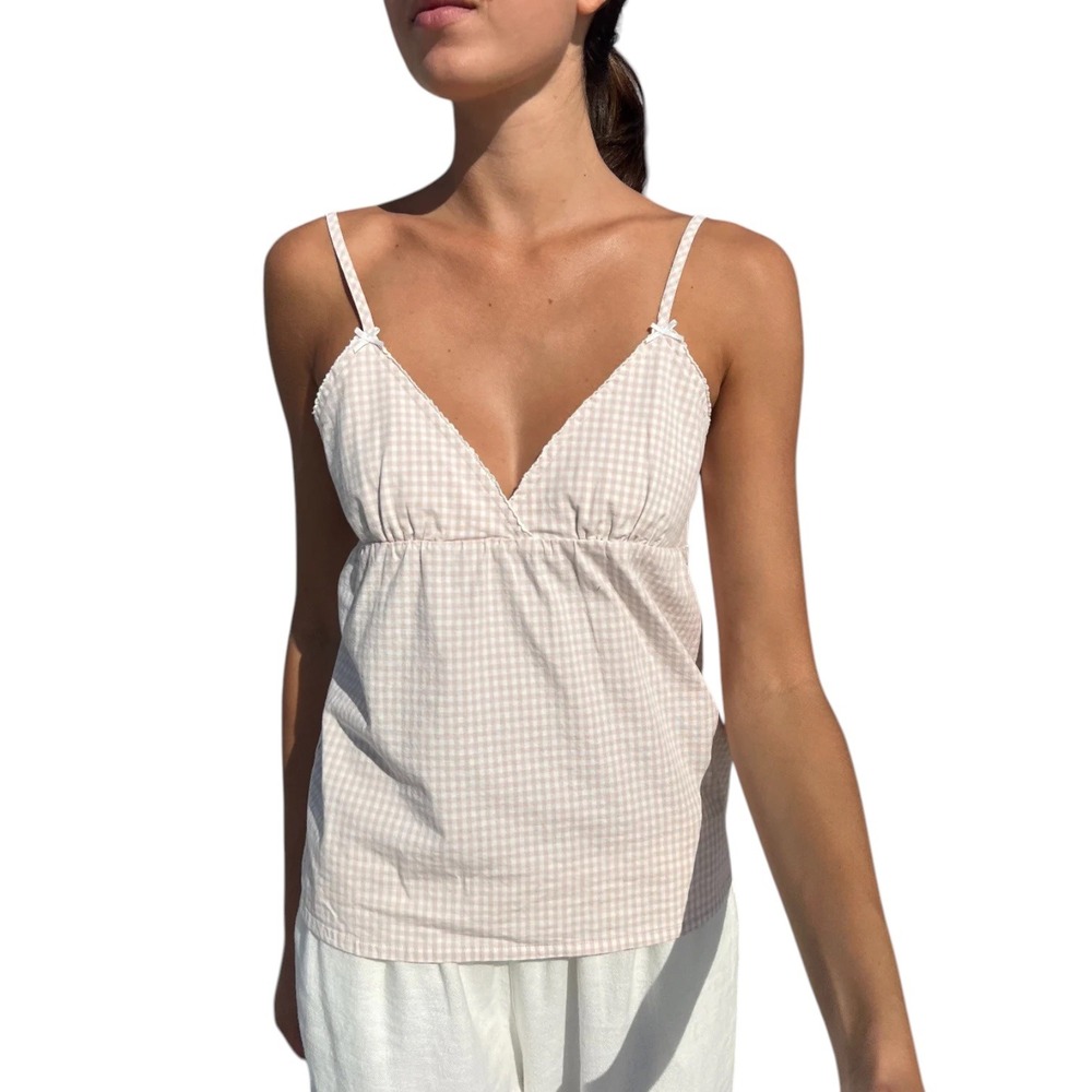 Brandy Melville Edith Plaid Tank Top Pink White Gingham Bow Women's One Size NWT